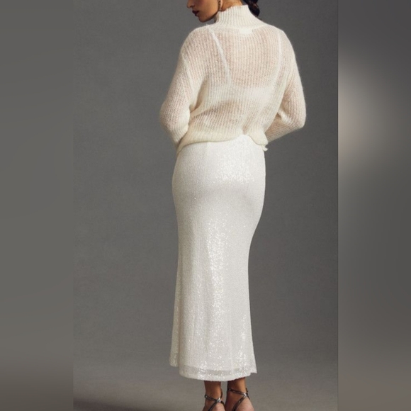 Stunning Winter White Sequined Fluted Hem Midi Fem Glam Coquette Girl Holiday - Picture 4 of 17